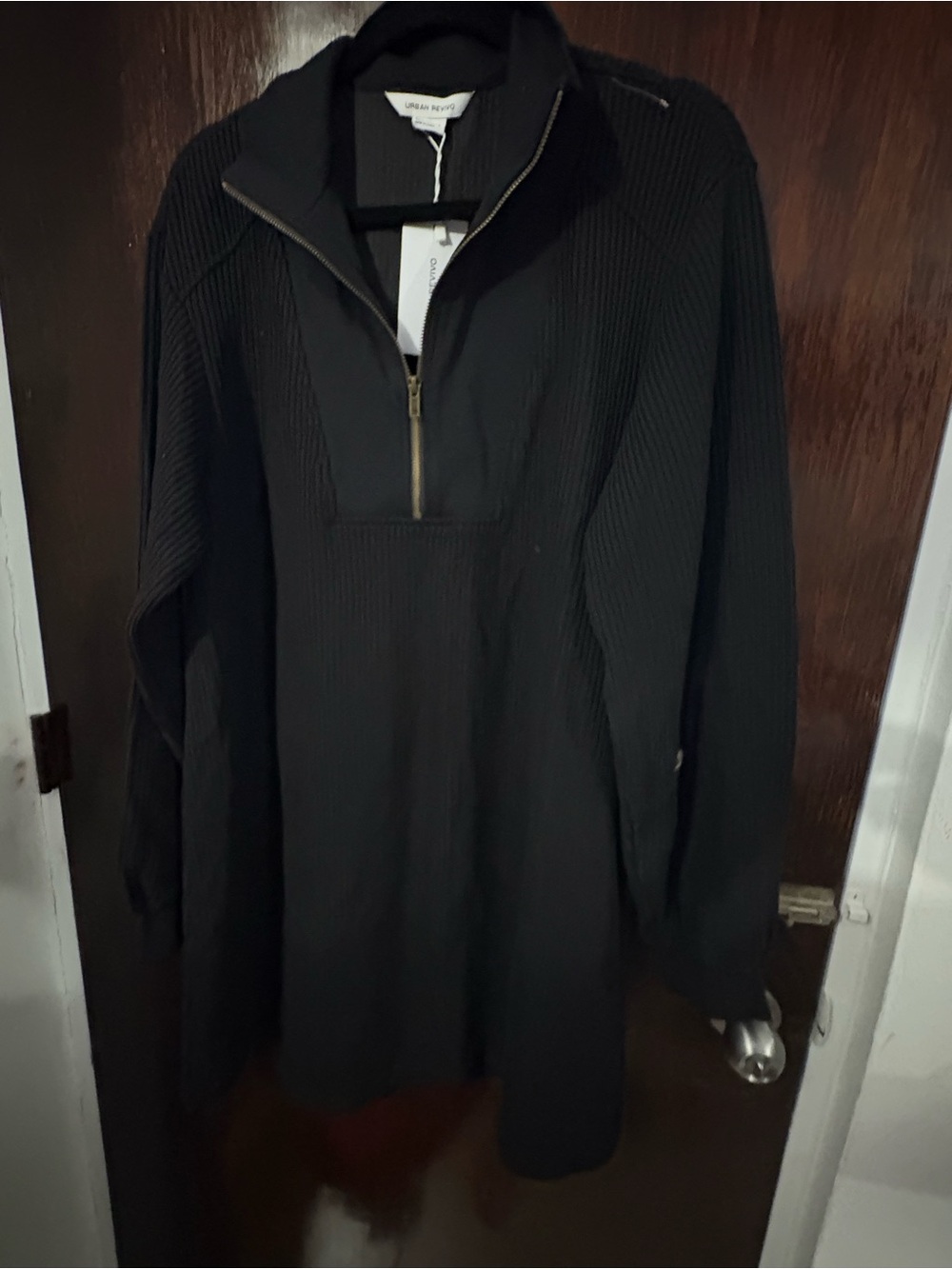 NWT Urban Revivo Black Ribbed Half-Zip Sweater Dress. Size XL.